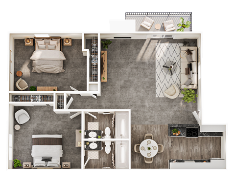 Floor plan for 2 beds, 2 baths, 1000 sqft